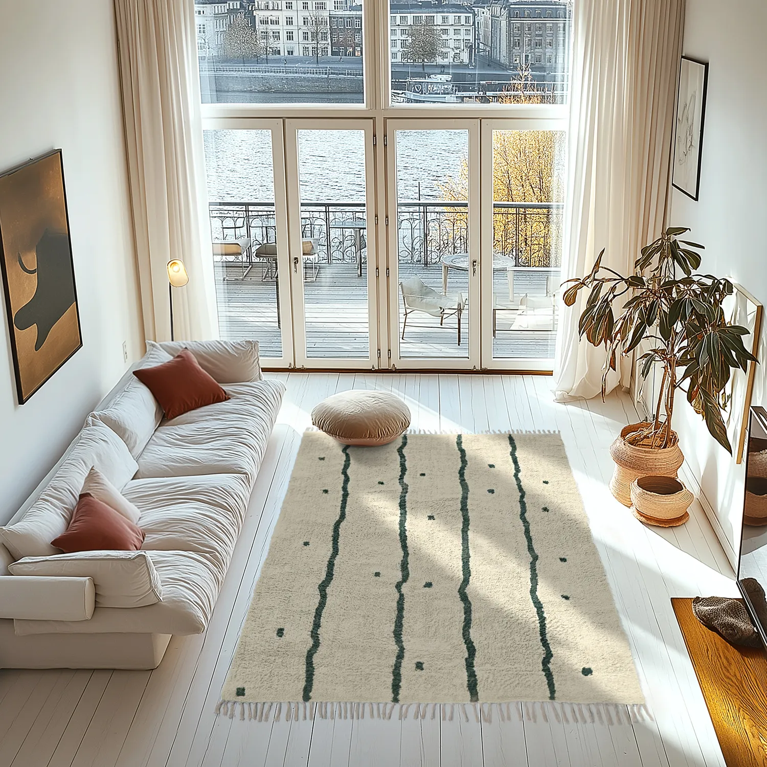 Hoogpolig vloerkleed - Leora Natural Cotton Shaggy (beige/groen)