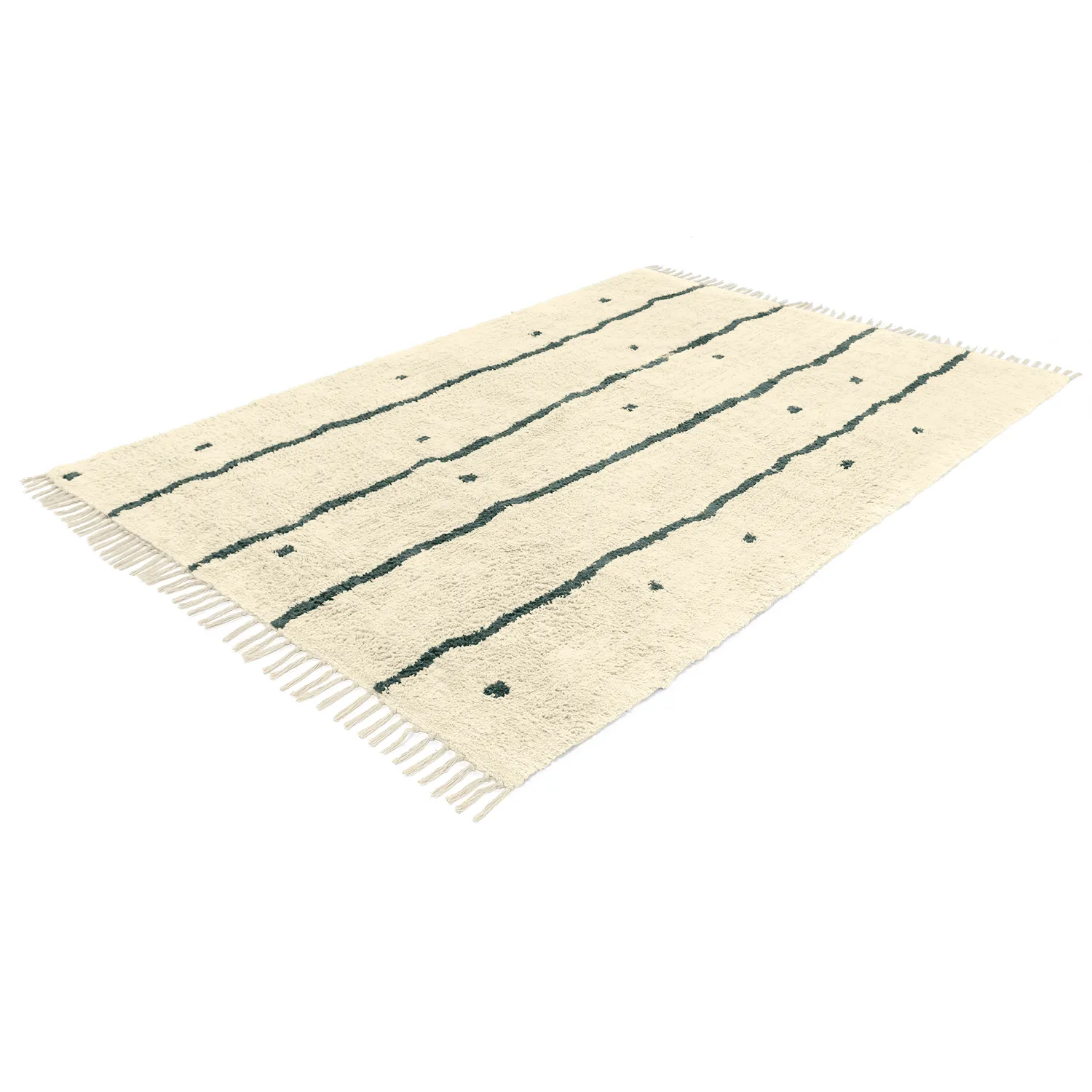 Hoogpolig vloerkleed - Leora Natural Cotton Shaggy (beige/groen)