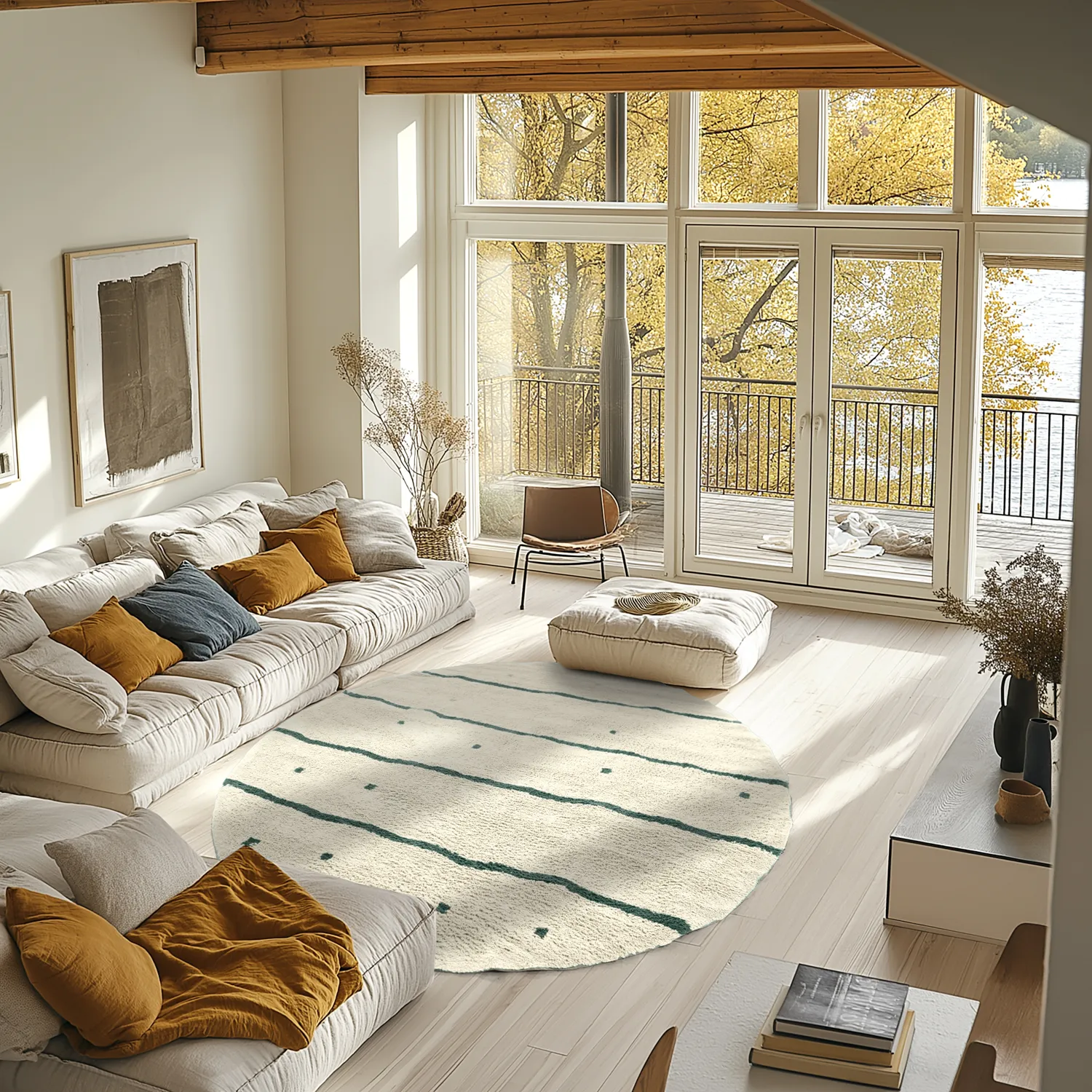 Rond vloerkleed - Leora Natural Cotton Shaggy (beige/groen)