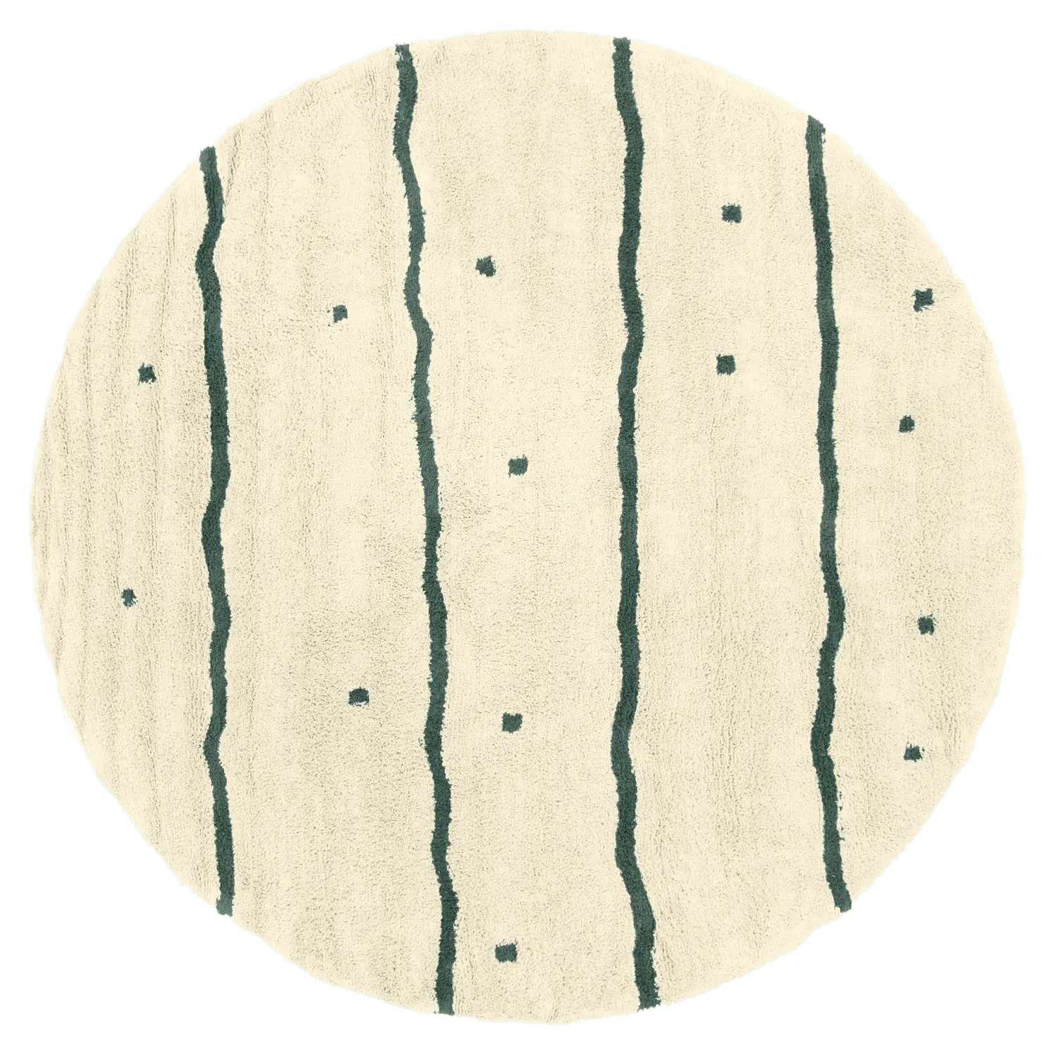 Rond vloerkleed - Leora Natural Cotton Shaggy (beige/groen)