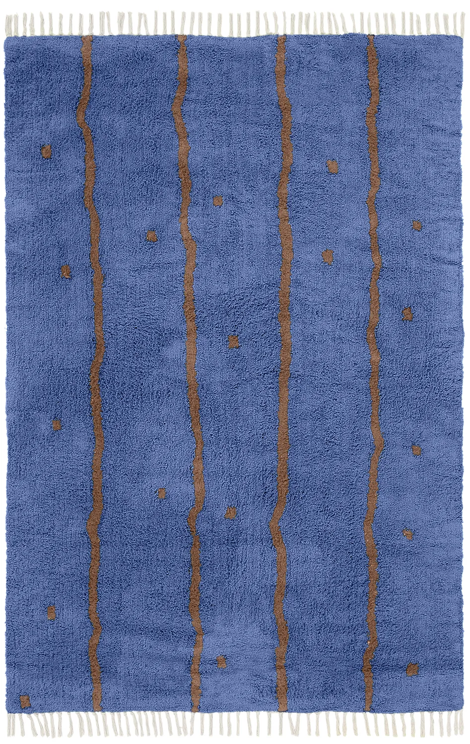 Hoogpolig vloerkleed - Leora Natural Cotton Shaggy (blauw/bruin)