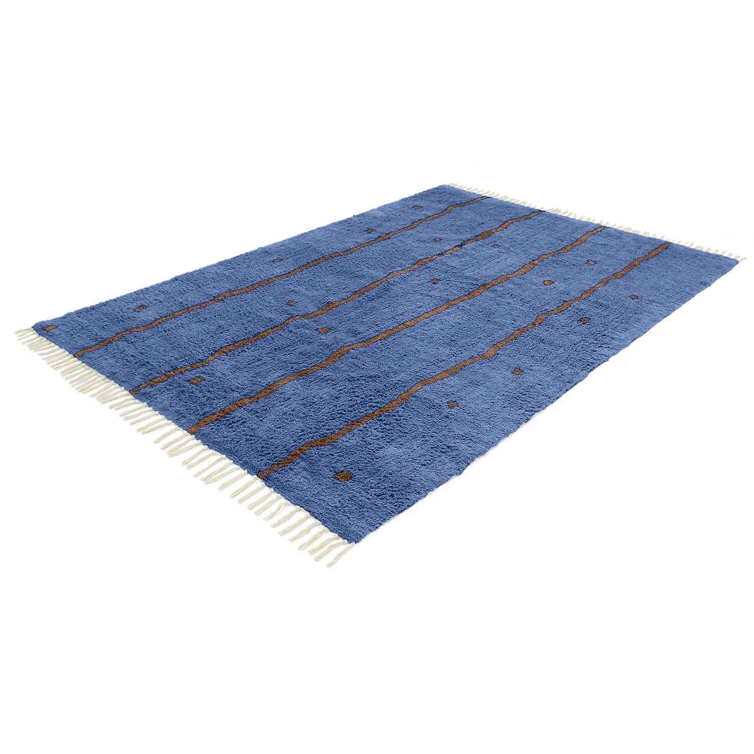 Hoogpolig vloerkleed - Leora Natural Cotton Shaggy (blauw/bruin)
