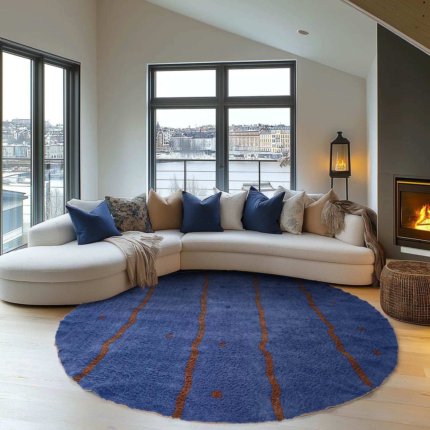 Rond vloerkleed - Leora Natural Cotton Shaggy (blauw/bruin)