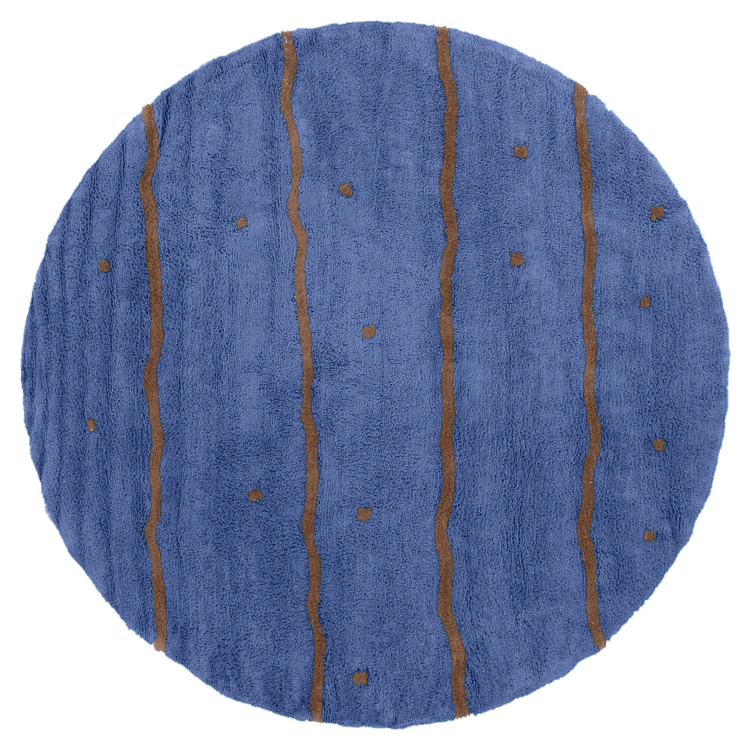 Rond vloerkleed - Leora Natural Cotton Shaggy (blauw/bruin)