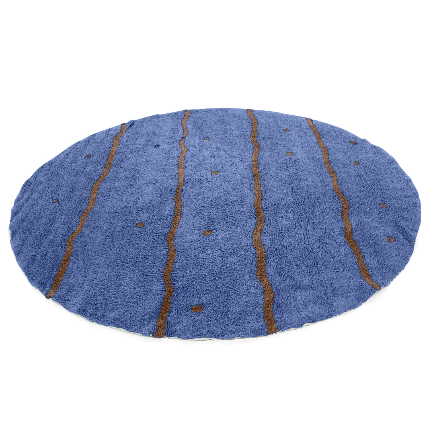 Rond vloerkleed - Leora Natural Cotton Shaggy (blauw/bruin)