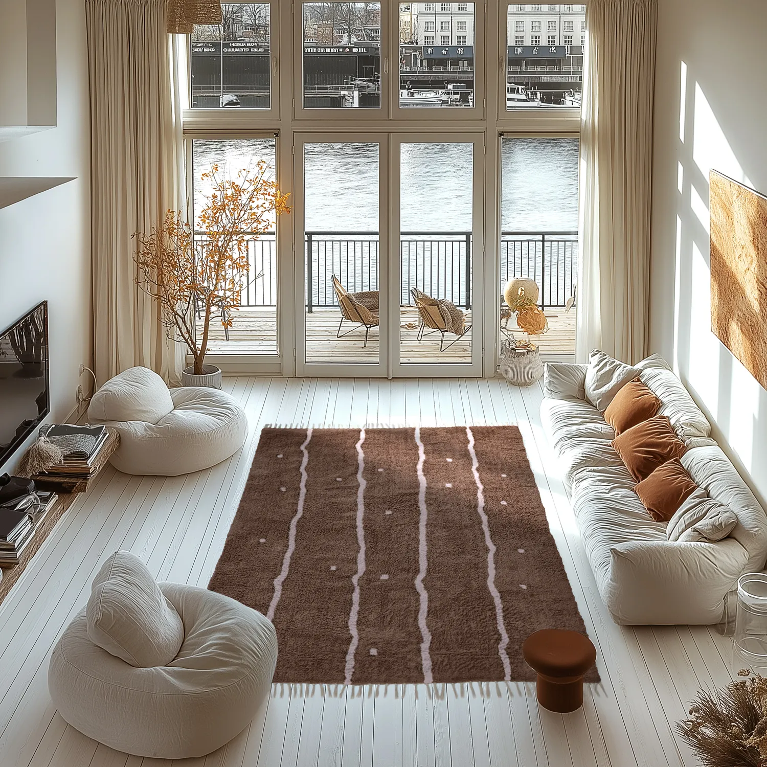 Hoogpolig vloerkleed - Leora Natural Cotton Shaggy (bruin/paars)