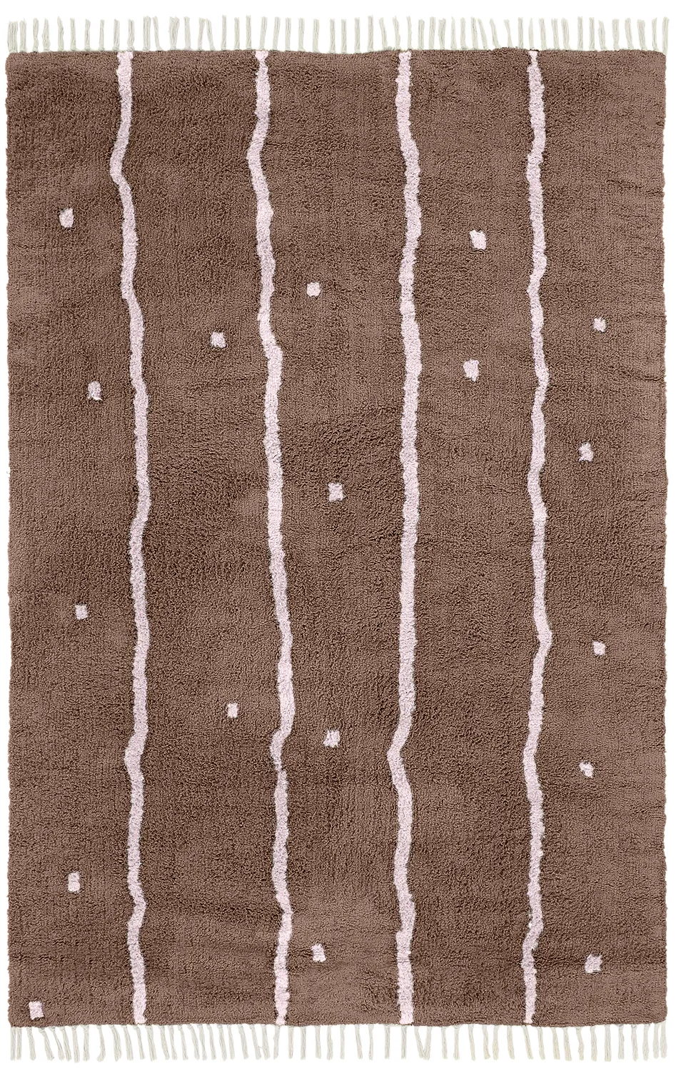 Hoogpolig vloerkleed - Leora Natural Cotton Shaggy (bruin/paars)