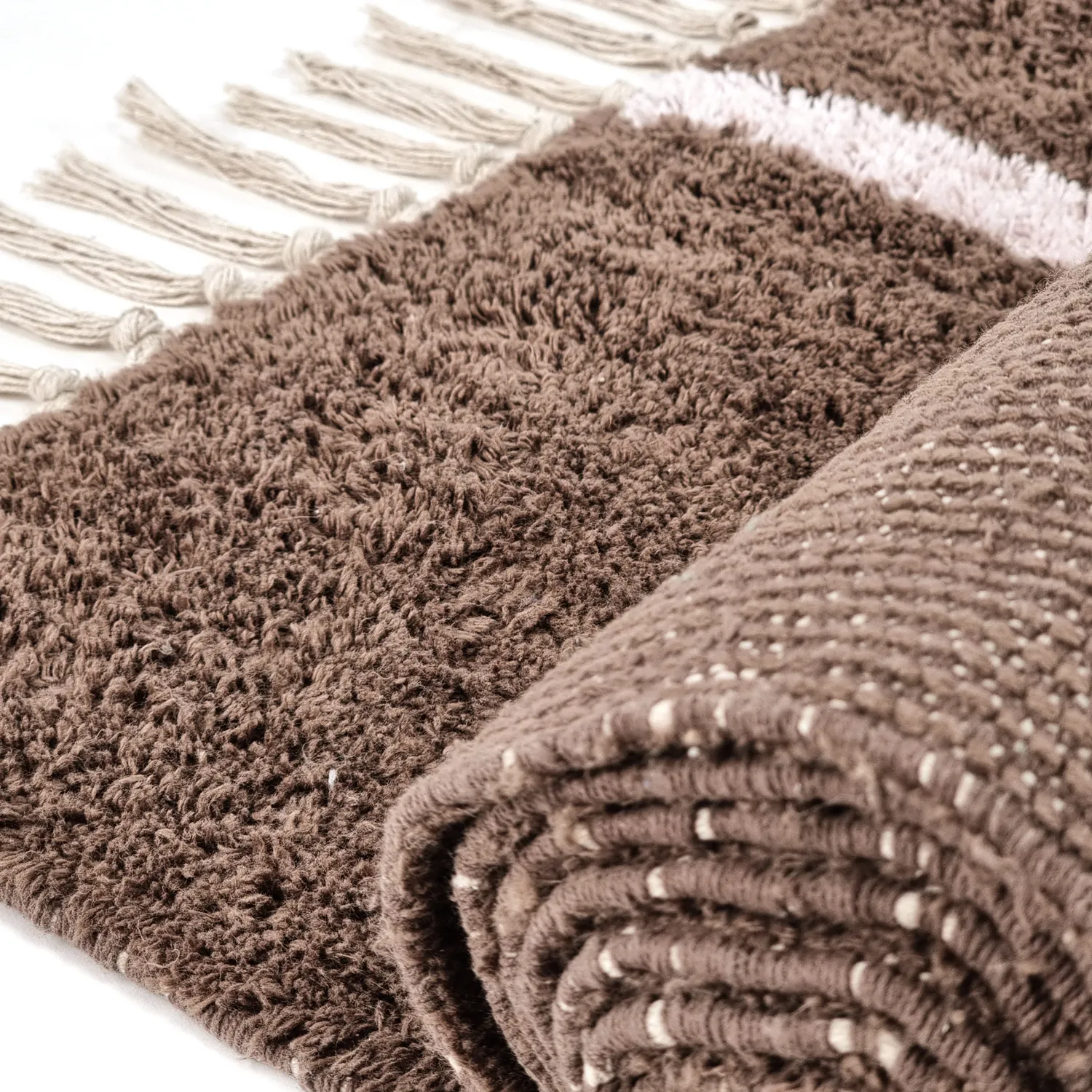 Hoogpolig vloerkleed - Leora Natural Cotton Shaggy (bruin/paars)