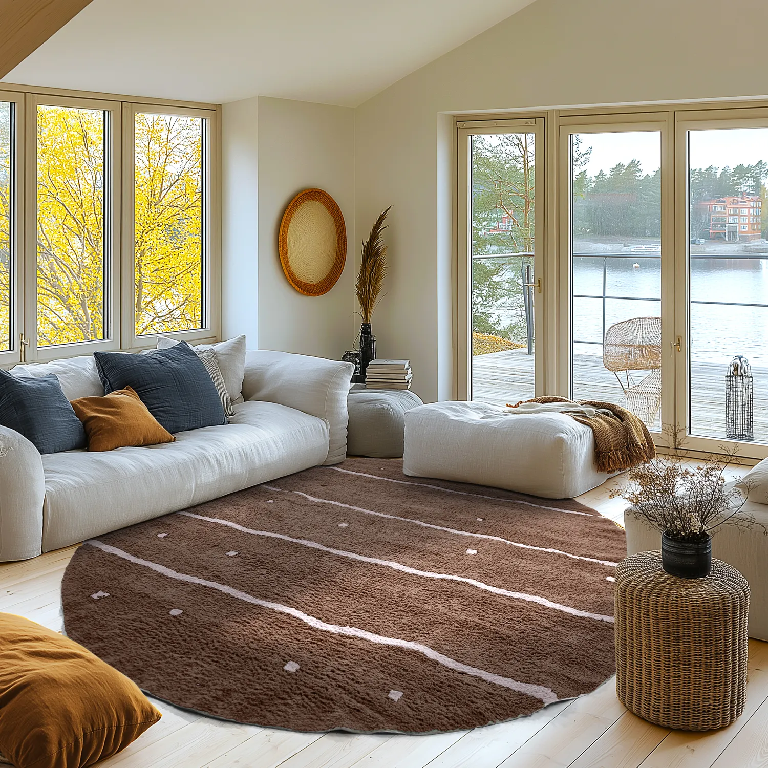 Rond vloerkleed - Leora Natural Cotton Shaggy (bruin/paars)