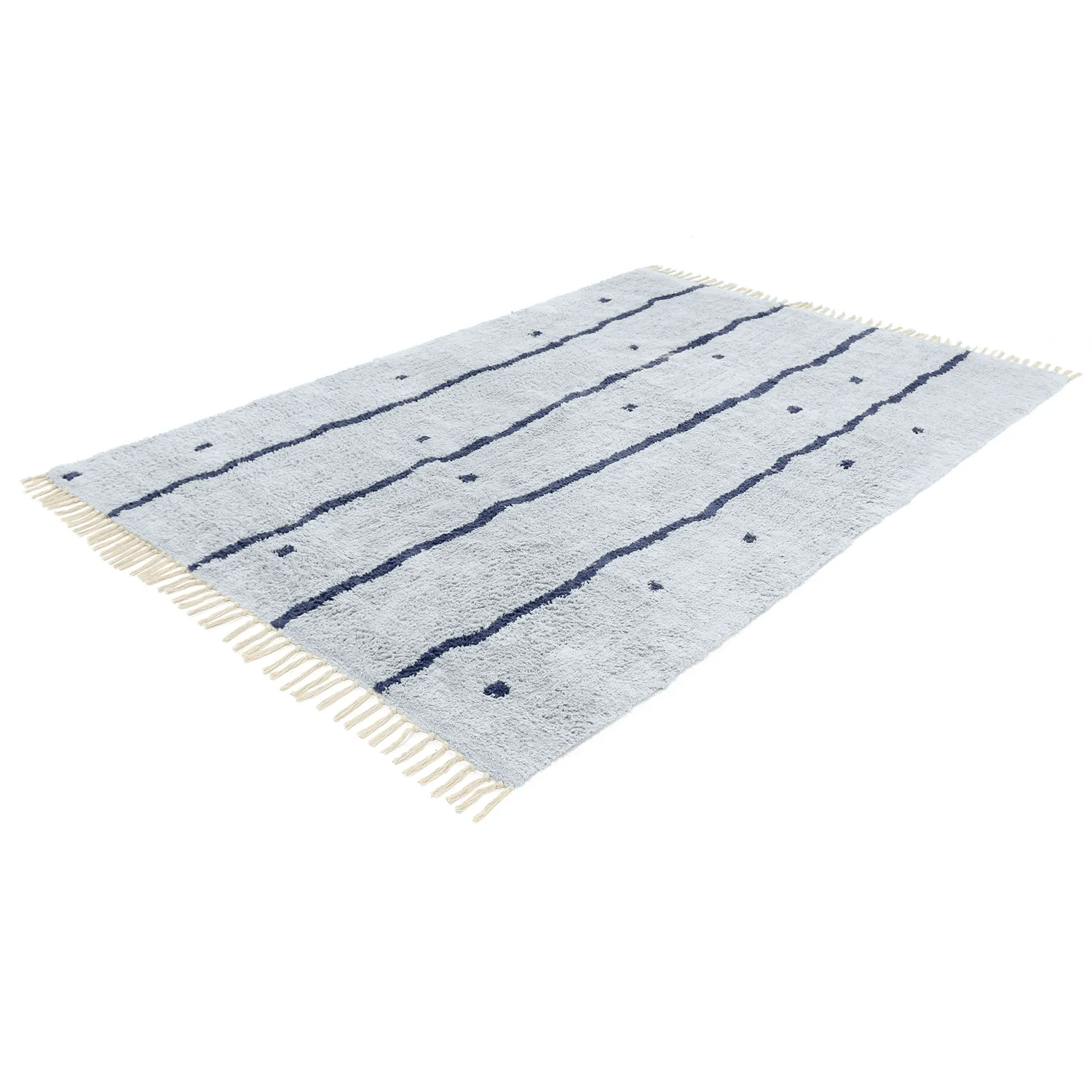 Hoogpolig vloerkleed - Leora Natural Cotton Shaggy (grijs/blauw)