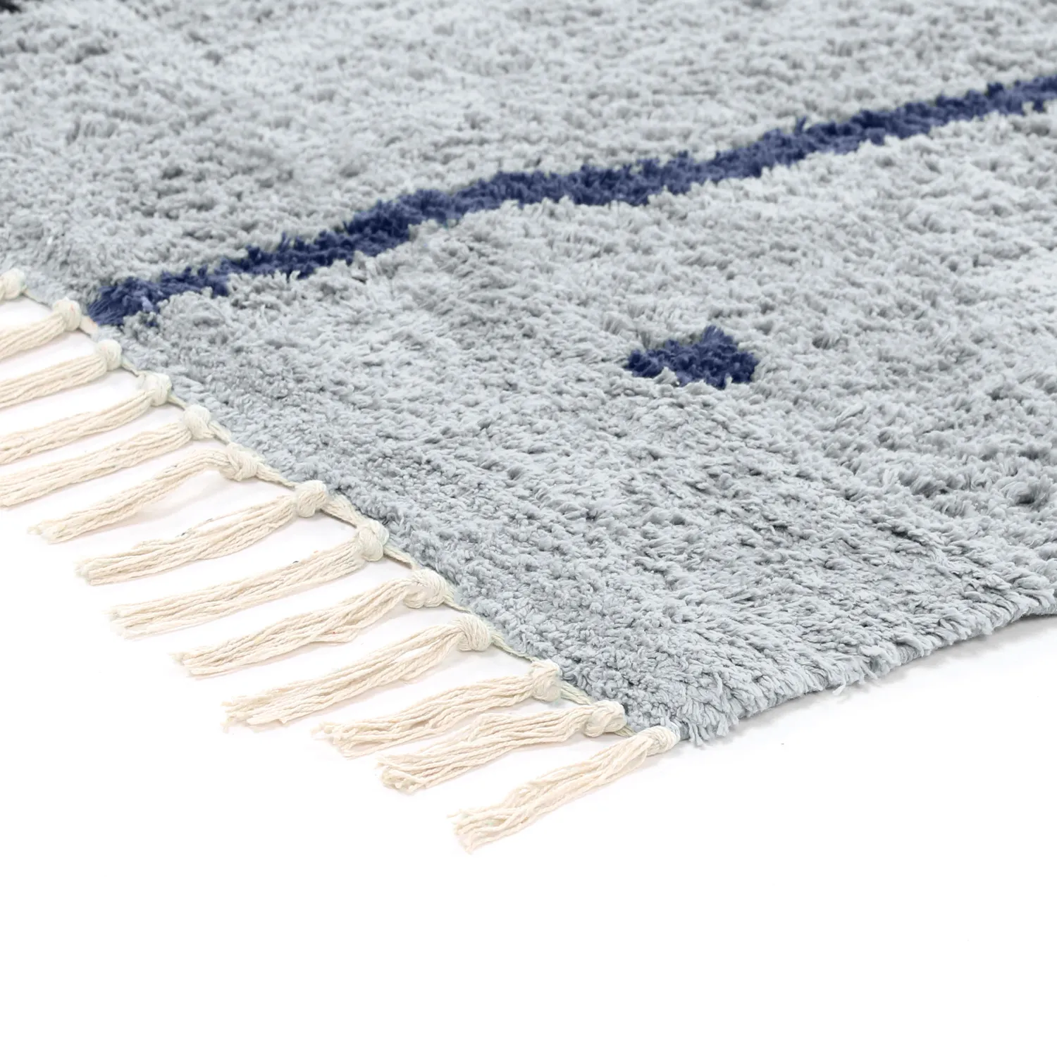 Hoogpolig vloerkleed - Leora Natural Cotton Shaggy (grijs/blauw)