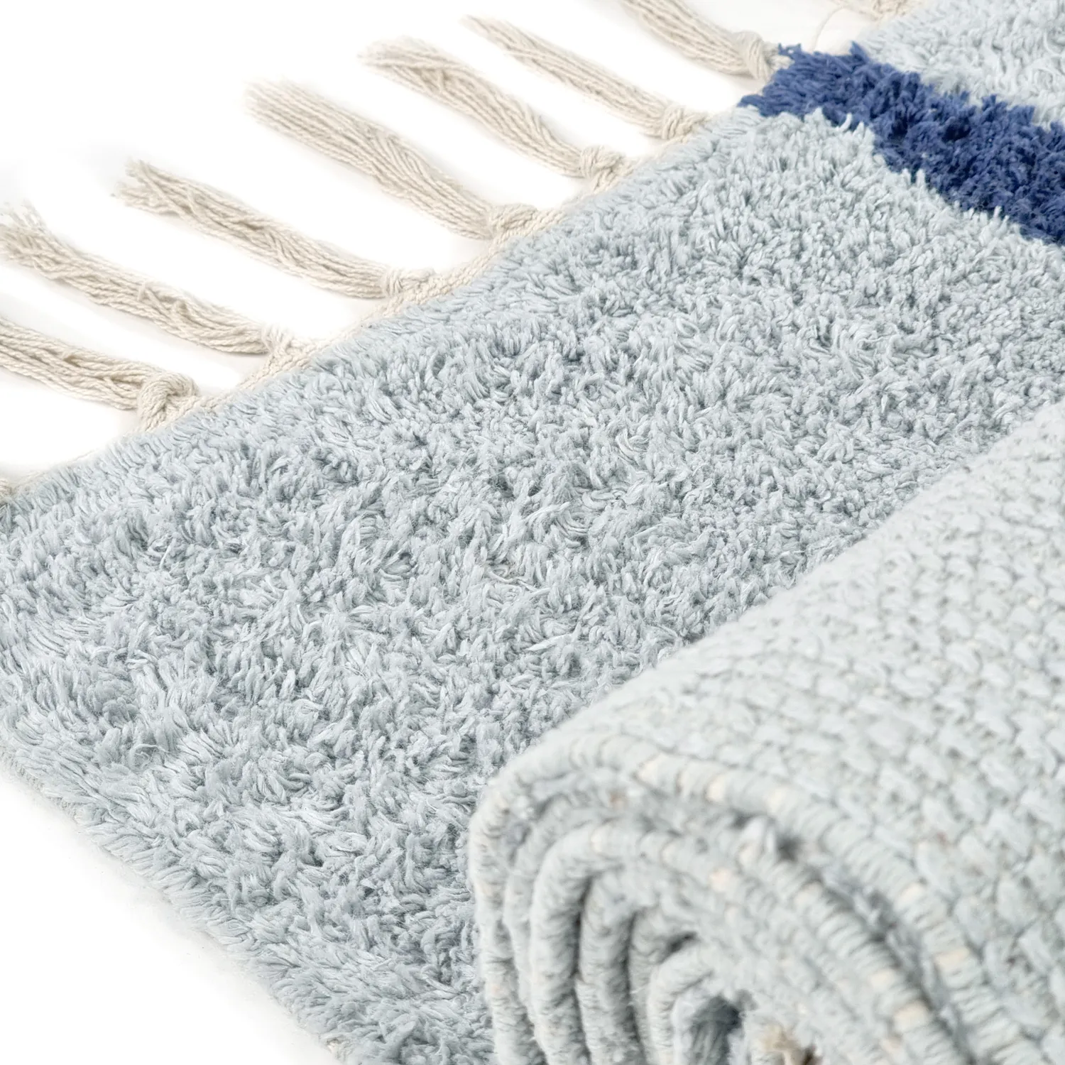 Hoogpolig vloerkleed - Leora Natural Cotton Shaggy (grijs/blauw)