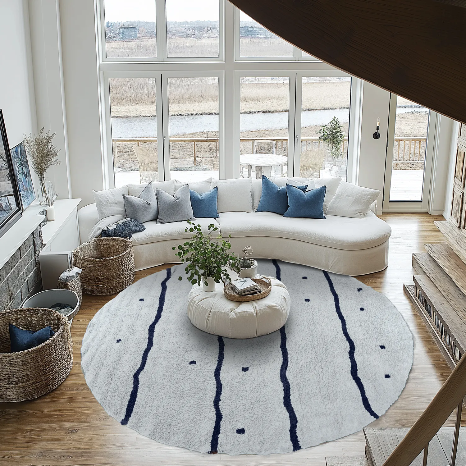 Rond vloerkleed - Leora Natural Cotton Shaggy (grijs/blauw)
