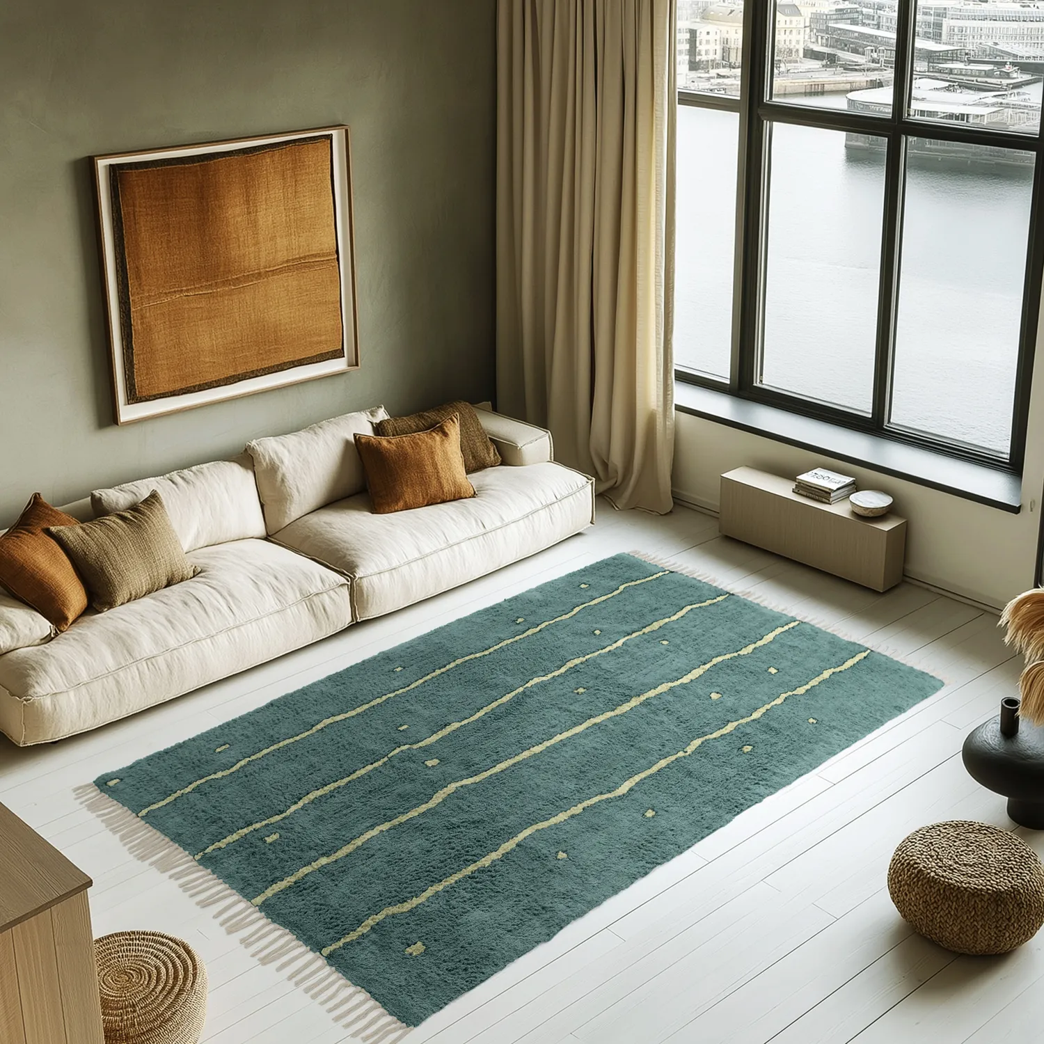 Hoogpolig vloerkleed - Leora Natural Cotton Shaggy (groente)