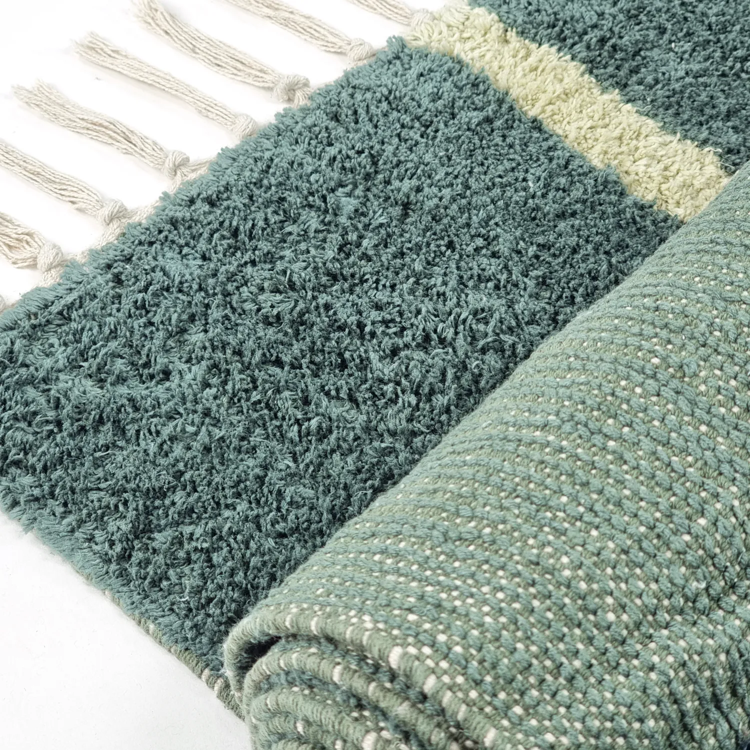 Hoogpolig vloerkleed - Leora Natural Cotton Shaggy (groente)