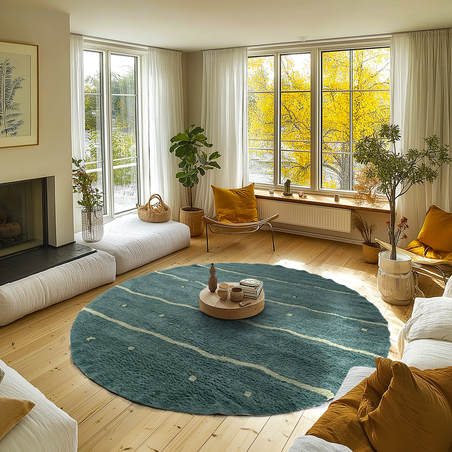 Rond vloerkleed - Leora Natural Cotton Shaggy (groente)