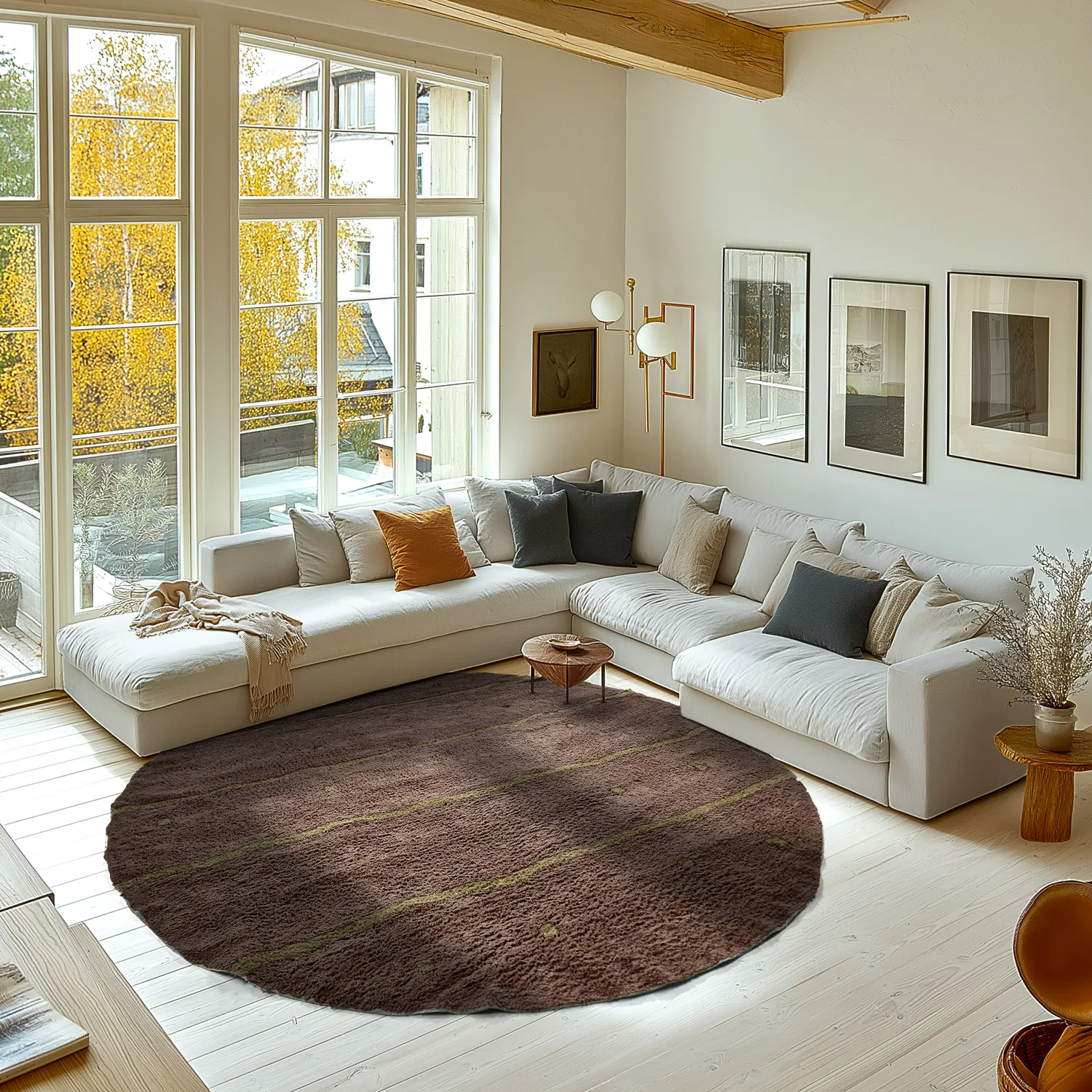 Rond vloerkleed - Leora Natural Cotton Shaggy (bruin/olijf)