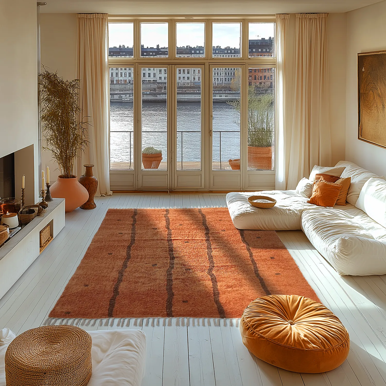 Hoogpolig vloerkleed - Leora Natural Cotton Shaggy (oranje/bruin)