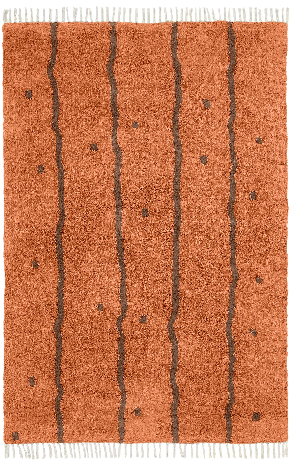 Hoogpolig vloerkleed - Leora Natural Cotton Shaggy (oranje/bruin)