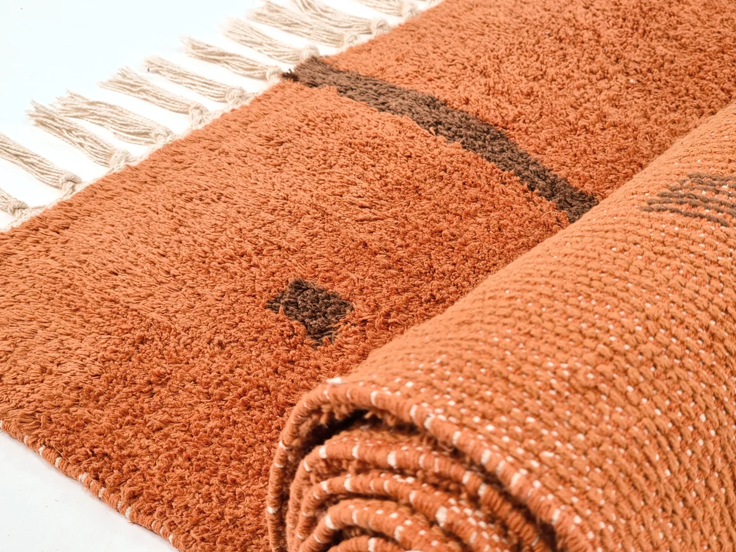 Hoogpolig vloerkleed - Leora Natural Cotton Shaggy (oranje/bruin)