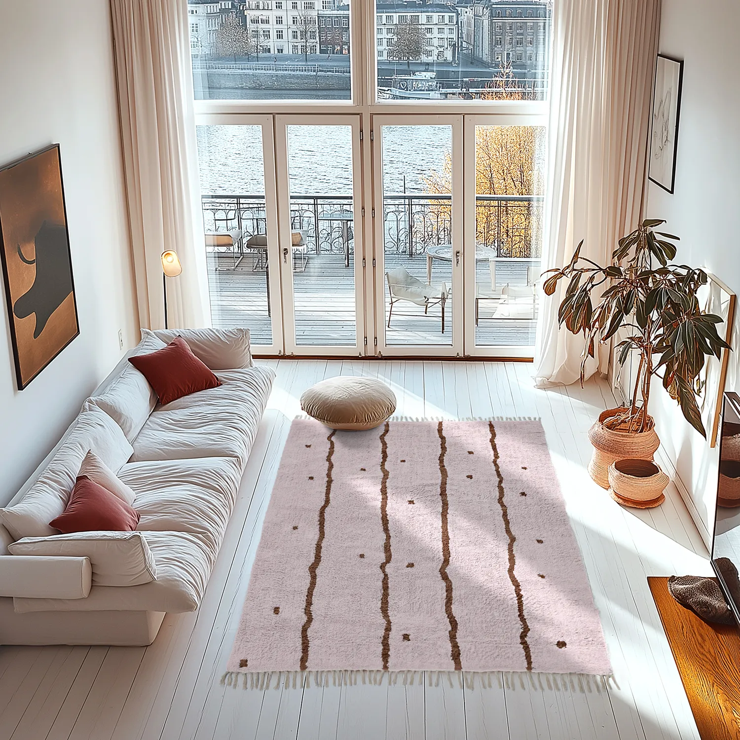 Hoogpolig vloerkleed - Leora Natural Cotton Shaggy (roze/bruin)