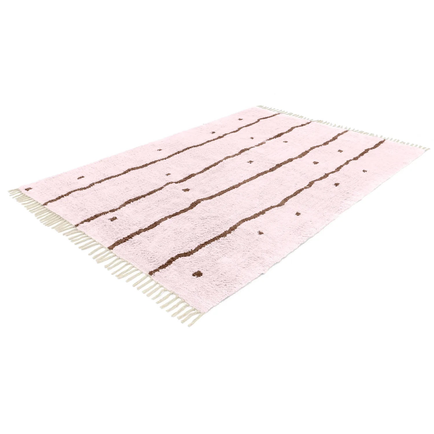 Hoogpolig vloerkleed - Leora Natural Cotton Shaggy (roze/bruin)