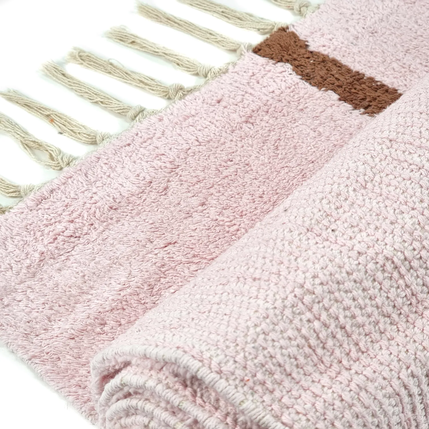 Hoogpolig vloerkleed - Leora Natural Cotton Shaggy (roze/bruin)
