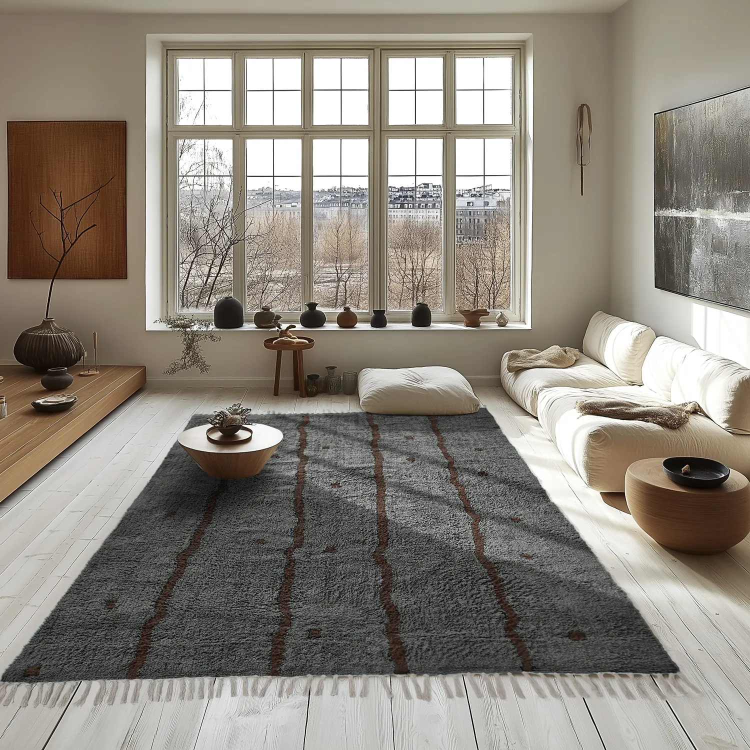 Hoogpolig vloerkleed - Leora Natural Cotton Shaggy (zwart/bruin)