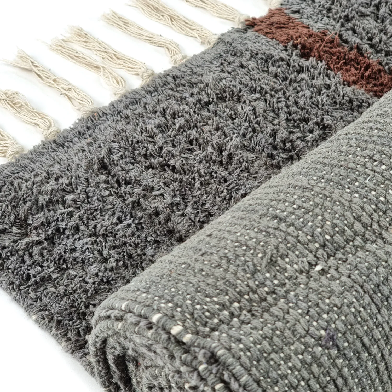 Hoogpolig vloerkleed - Leora Natural Cotton Shaggy (zwart/bruin)