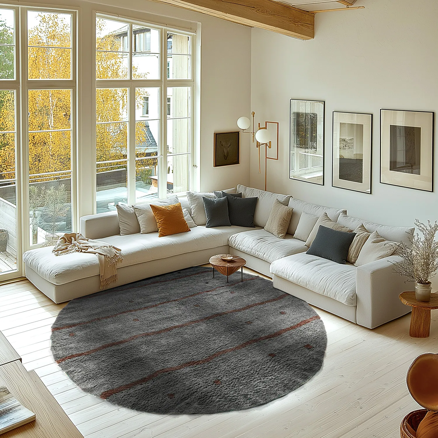 Rond vloerkleed - Leora Natural Cotton Shaggy (zwart/bruin)