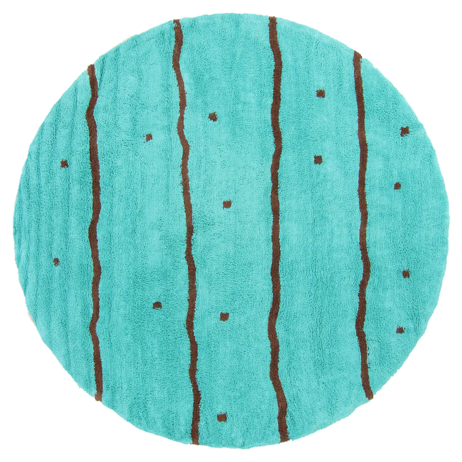 Rond vloerkleed - Leora Natural Cotton Shaggy (turkoois/bruin)