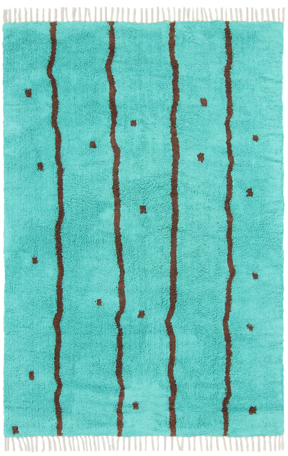 Hoogpolig vloerkleed - Leora Natural Cotton Shaggy (turkoois/bruin)