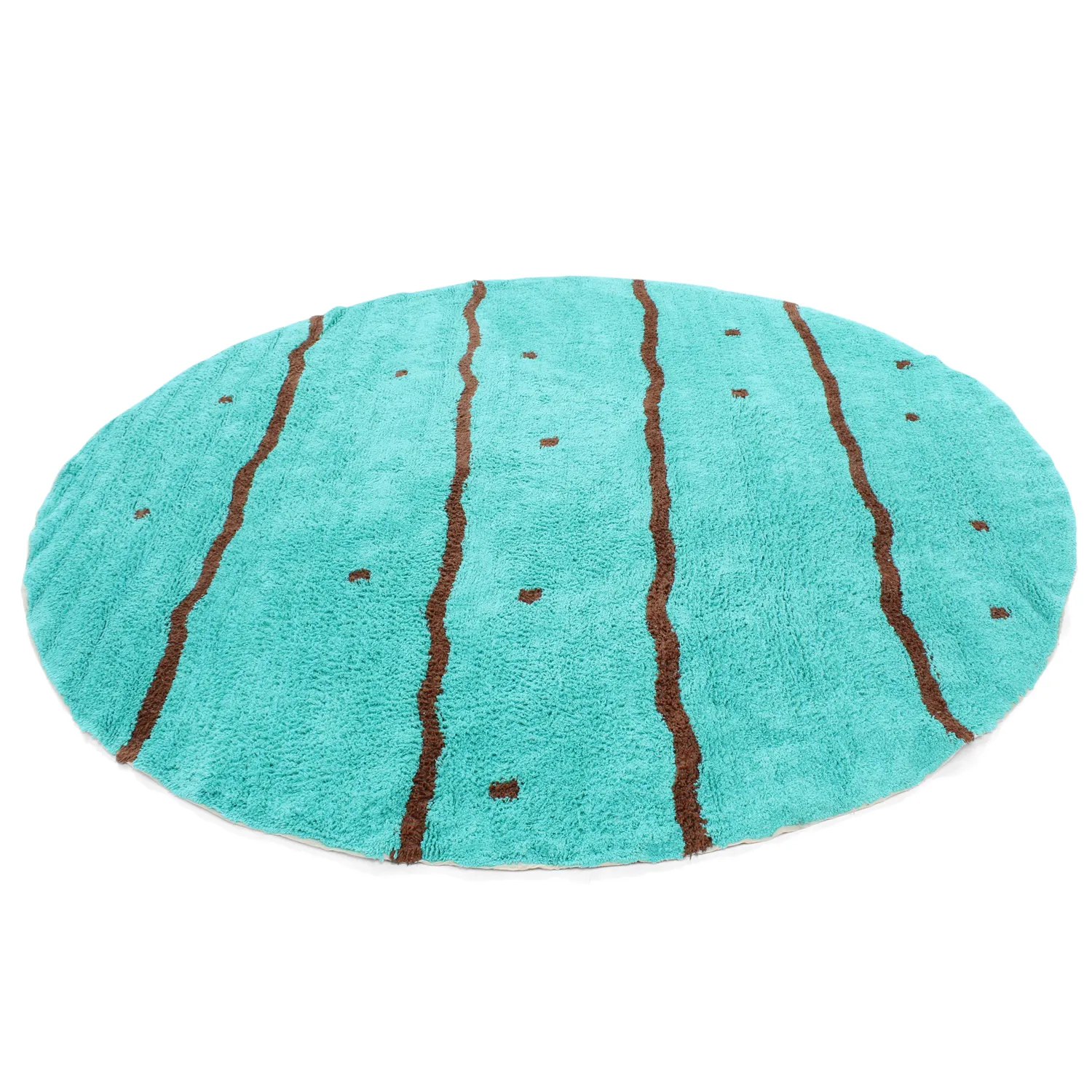 Rond vloerkleed - Leora Natural Cotton Shaggy (turkoois/bruin)