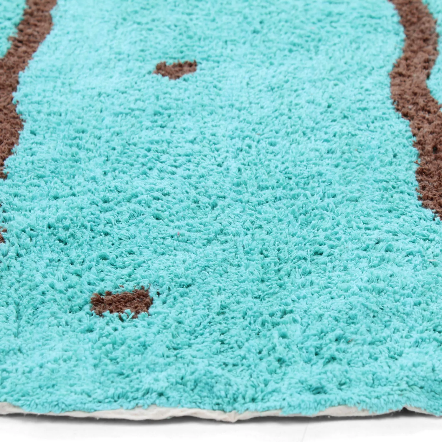 Rond vloerkleed - Leora Natural Cotton Shaggy (turkoois/bruin)