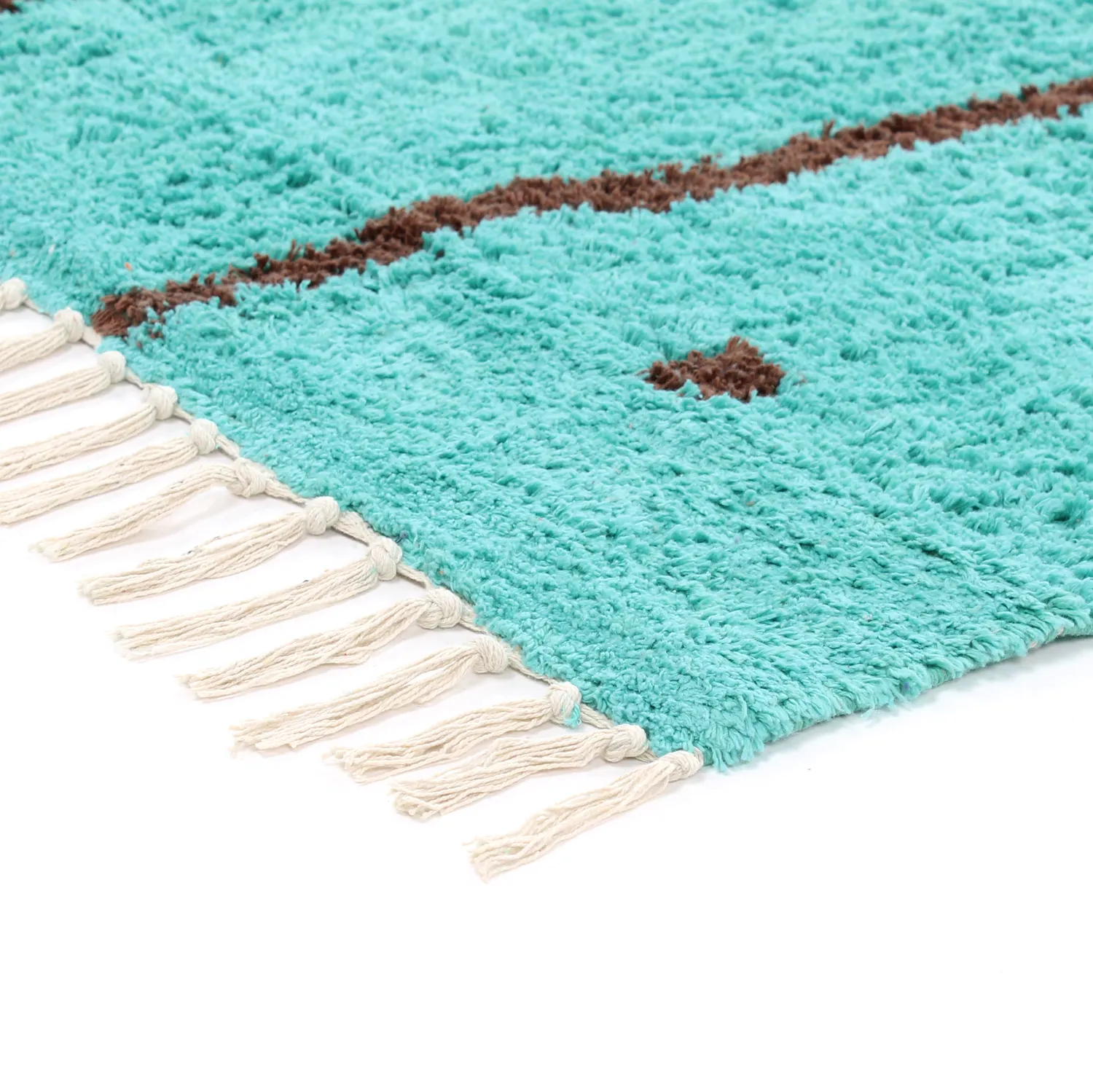 Hoogpolig vloerkleed - Leora Natural Cotton Shaggy (turkoois/bruin)