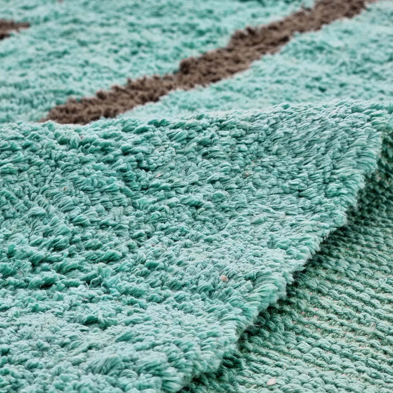 Hoogpolig vloerkleed - Leora Natural Cotton Shaggy (turkoois/bruin)