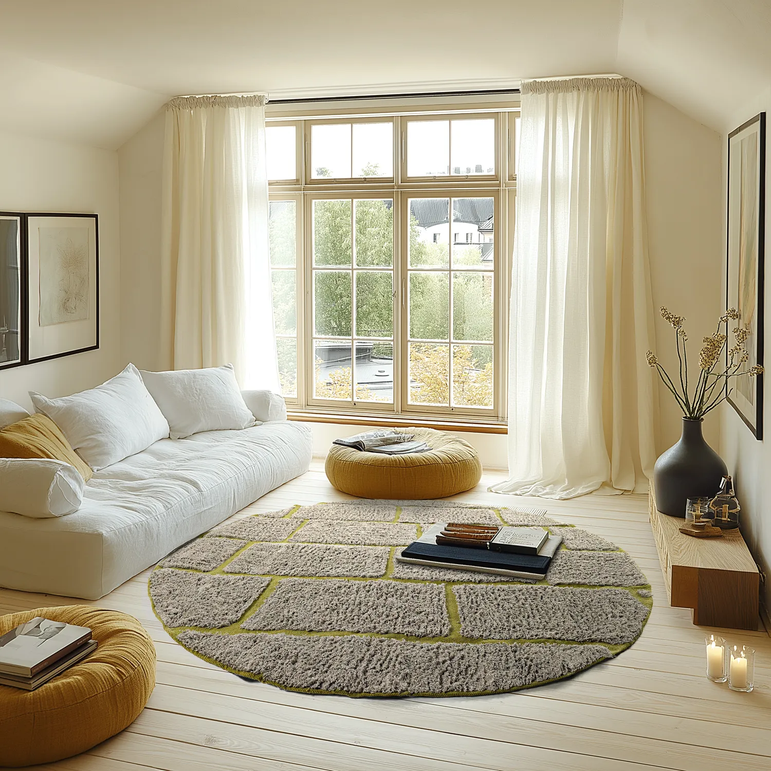 Ronde vloerkleden - Lindley Natural Cotton Shaggy (grijs/groen)