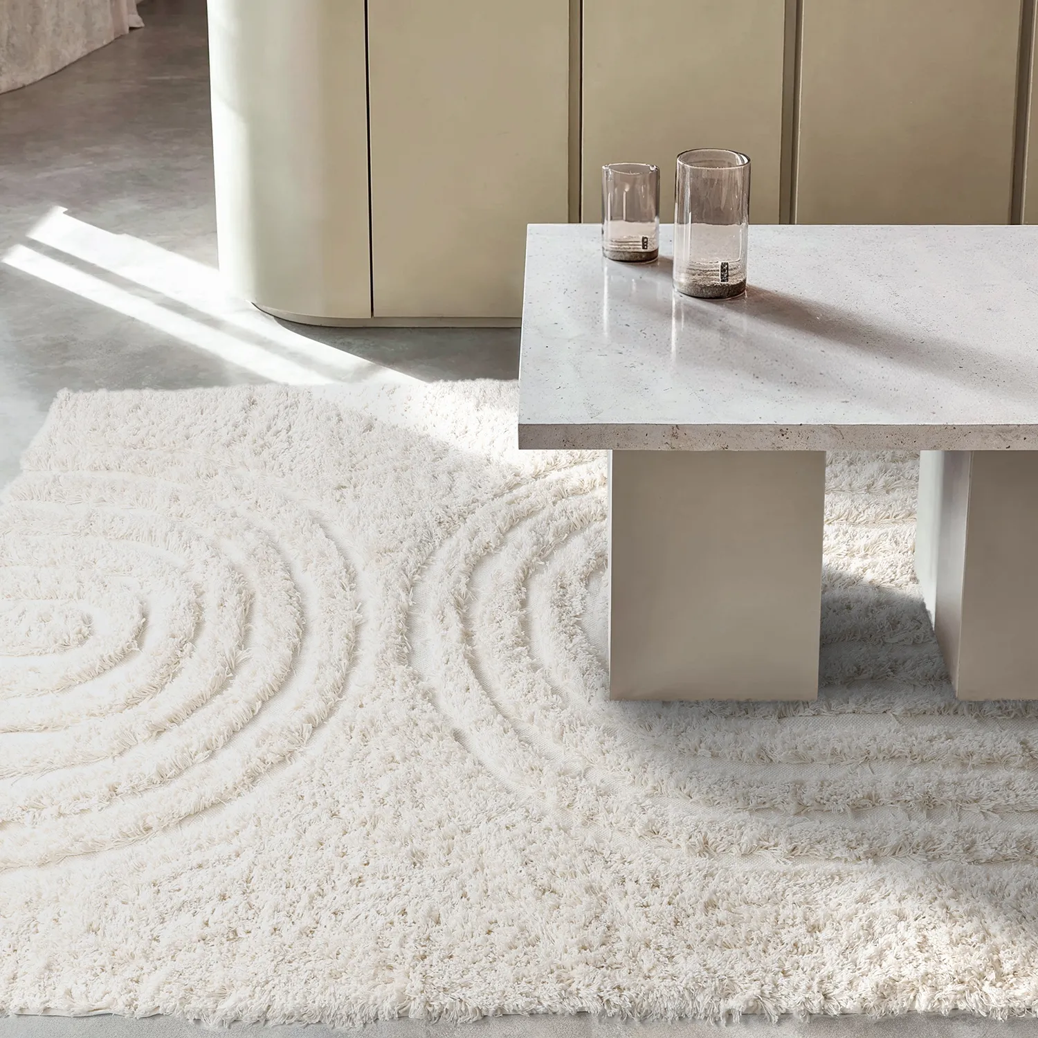 Hoogpolig vloerkleed - Lindos Natural Cotton Shaggy (wit)
