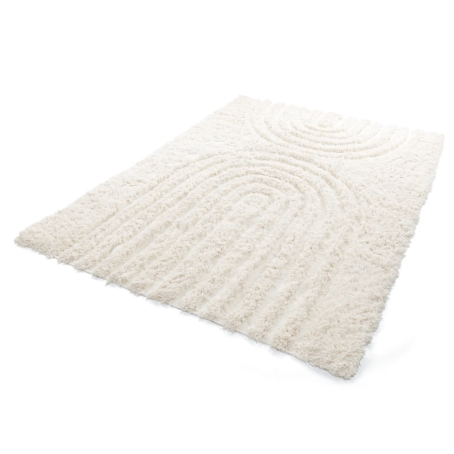 Hoogpolig vloerkleed - Lindos Natural Cotton Shaggy (wit)