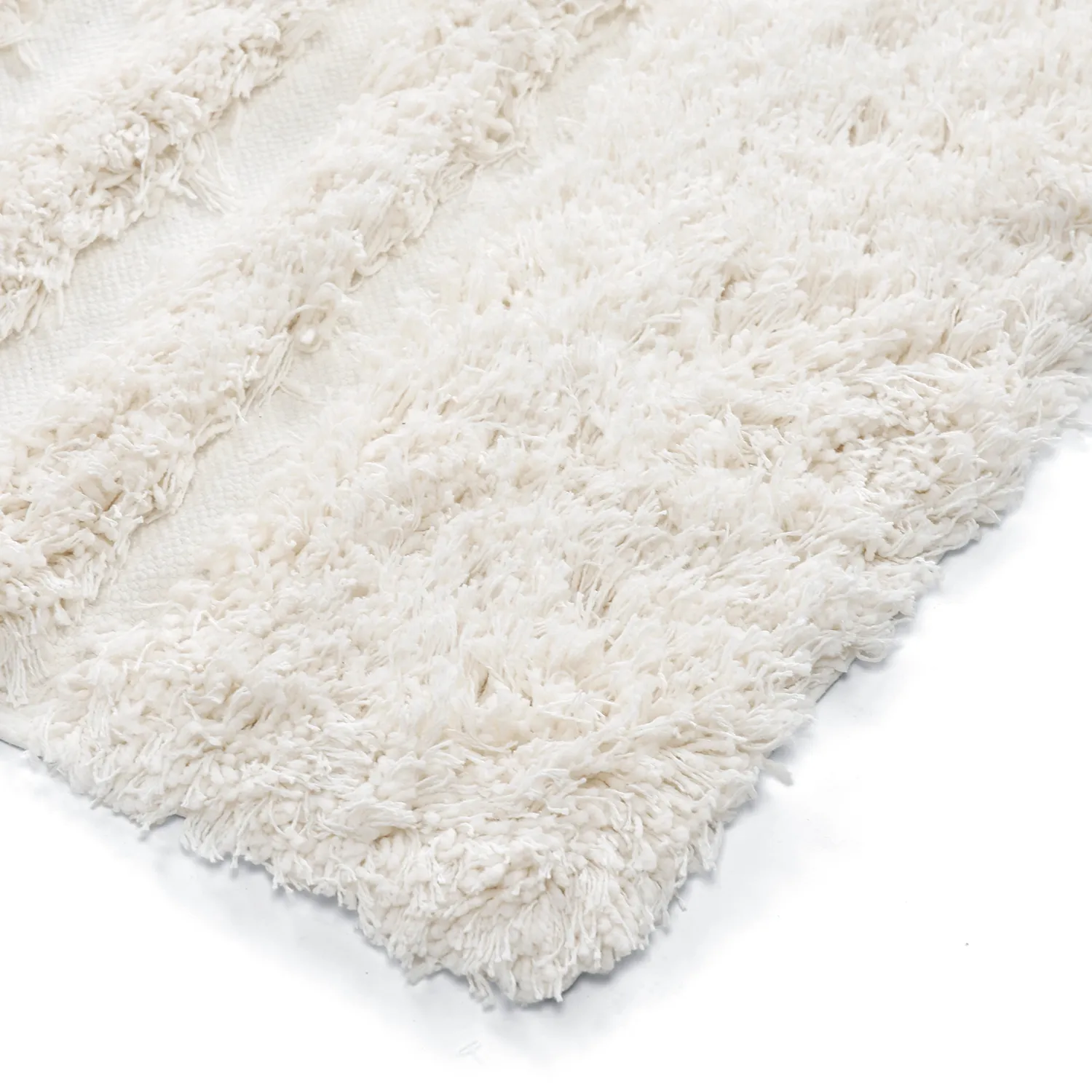 Hoogpolig vloerkleed - Lindos Natural Cotton Shaggy (wit)