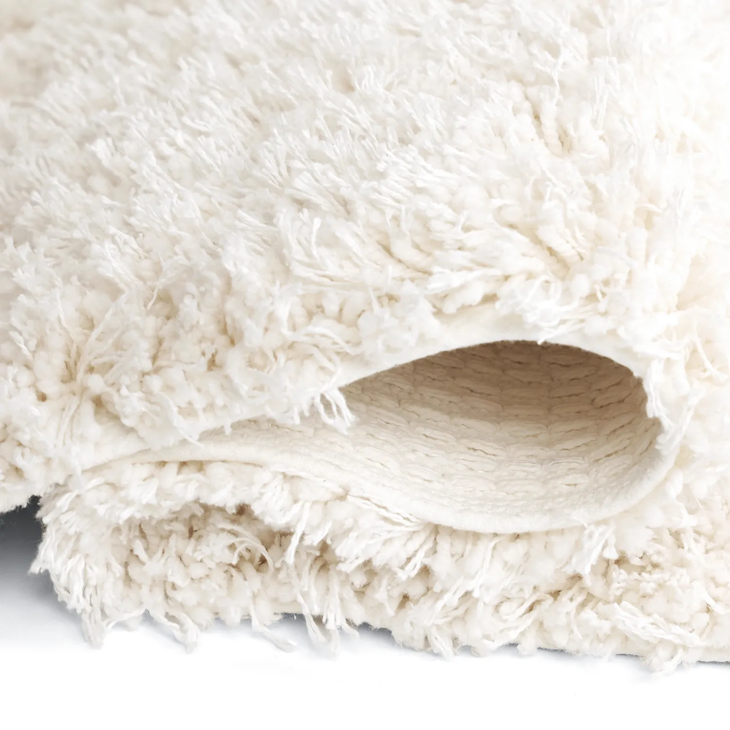 Hoogpolig vloerkleed - Lindos Natural Cotton Shaggy (wit)