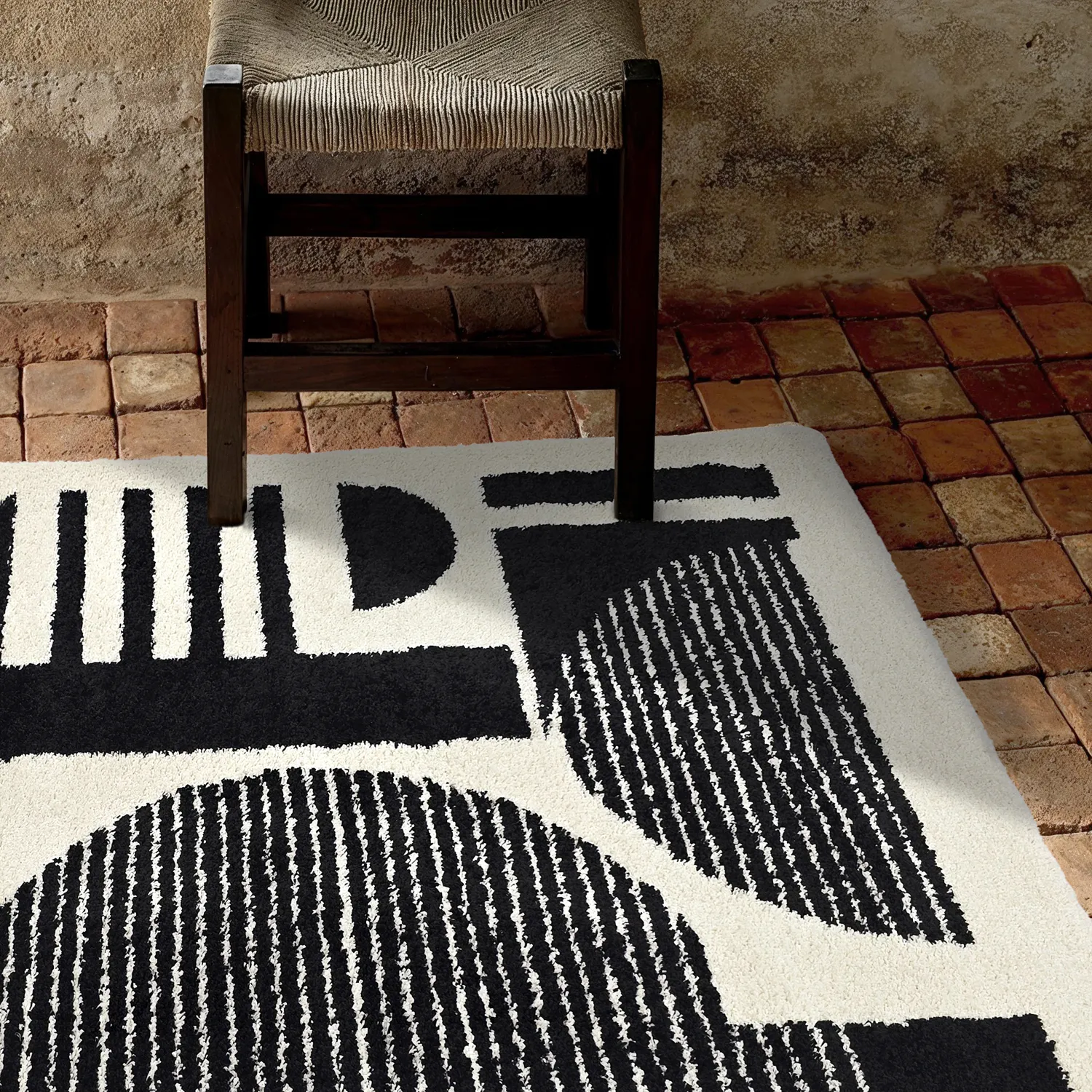 Hoogpolig vloerkleed - Maron (zwart/wit)