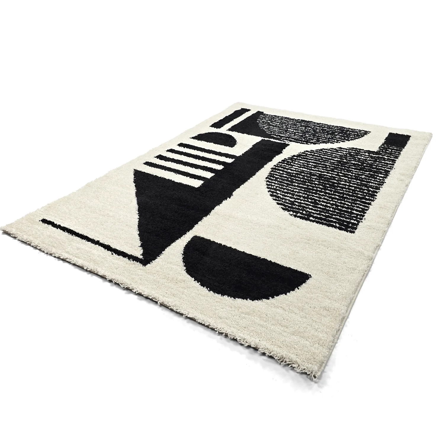 Hoogpolig vloerkleed - Maron (zwart/wit)