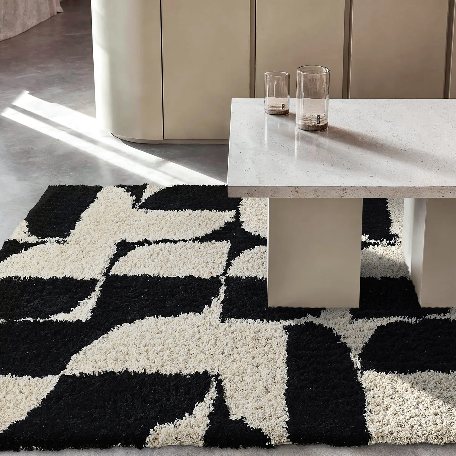 Hoogpolig vloerkleed - Marvao Natural Cotton Shaggy (off-white/zwart)