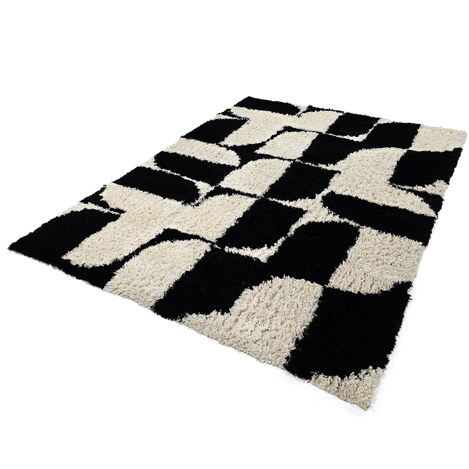 Hoogpolig vloerkleed - Marvao Natural Cotton Shaggy (off-white/zwart)