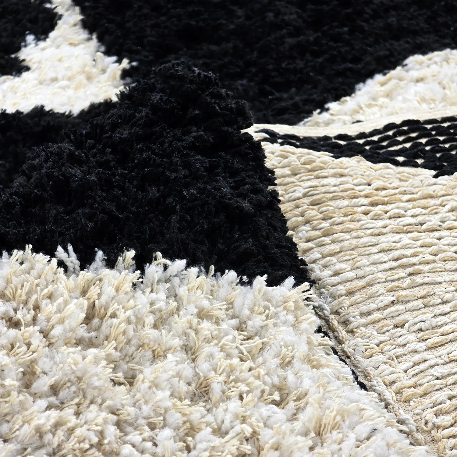 Hoogpolig vloerkleed - Marvao Natural Cotton Shaggy (off-white/zwart)