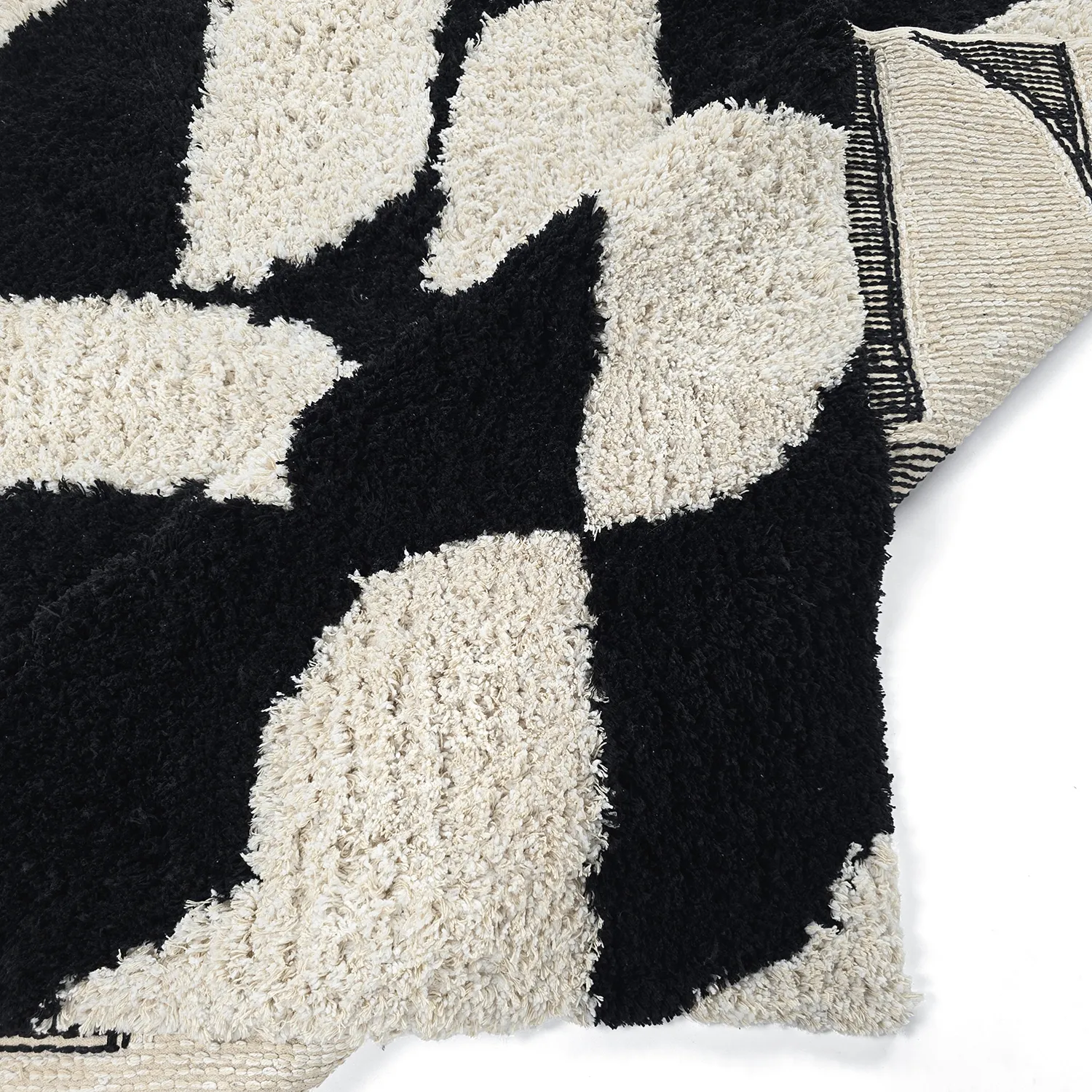 Hoogpolig vloerkleed - Marvao Natural Cotton Shaggy (off-white/zwart)