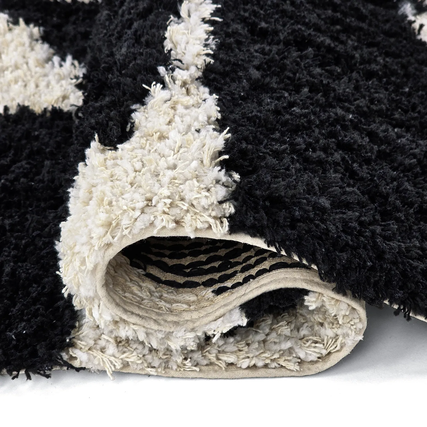 Hoogpolig vloerkleed - Marvao Natural Cotton Shaggy (off-white/zwart)