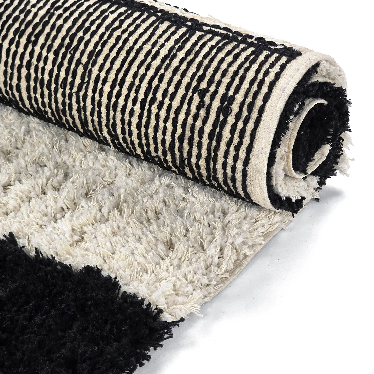 Hoogpolig vloerkleed - Marvao Natural Cotton Shaggy (off-white/zwart)