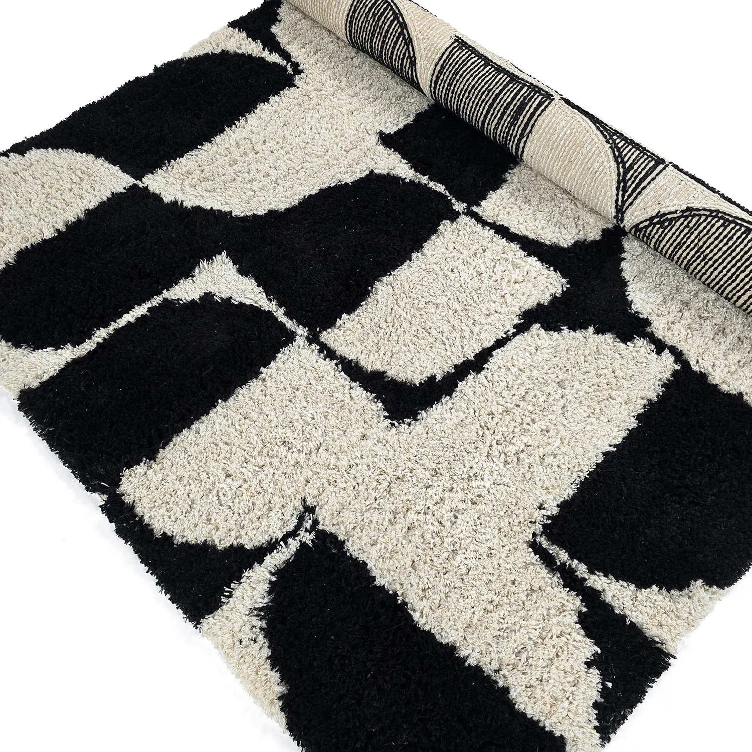 Hoogpolig vloerkleed - Marvao Natural Cotton Shaggy (off-white/zwart)